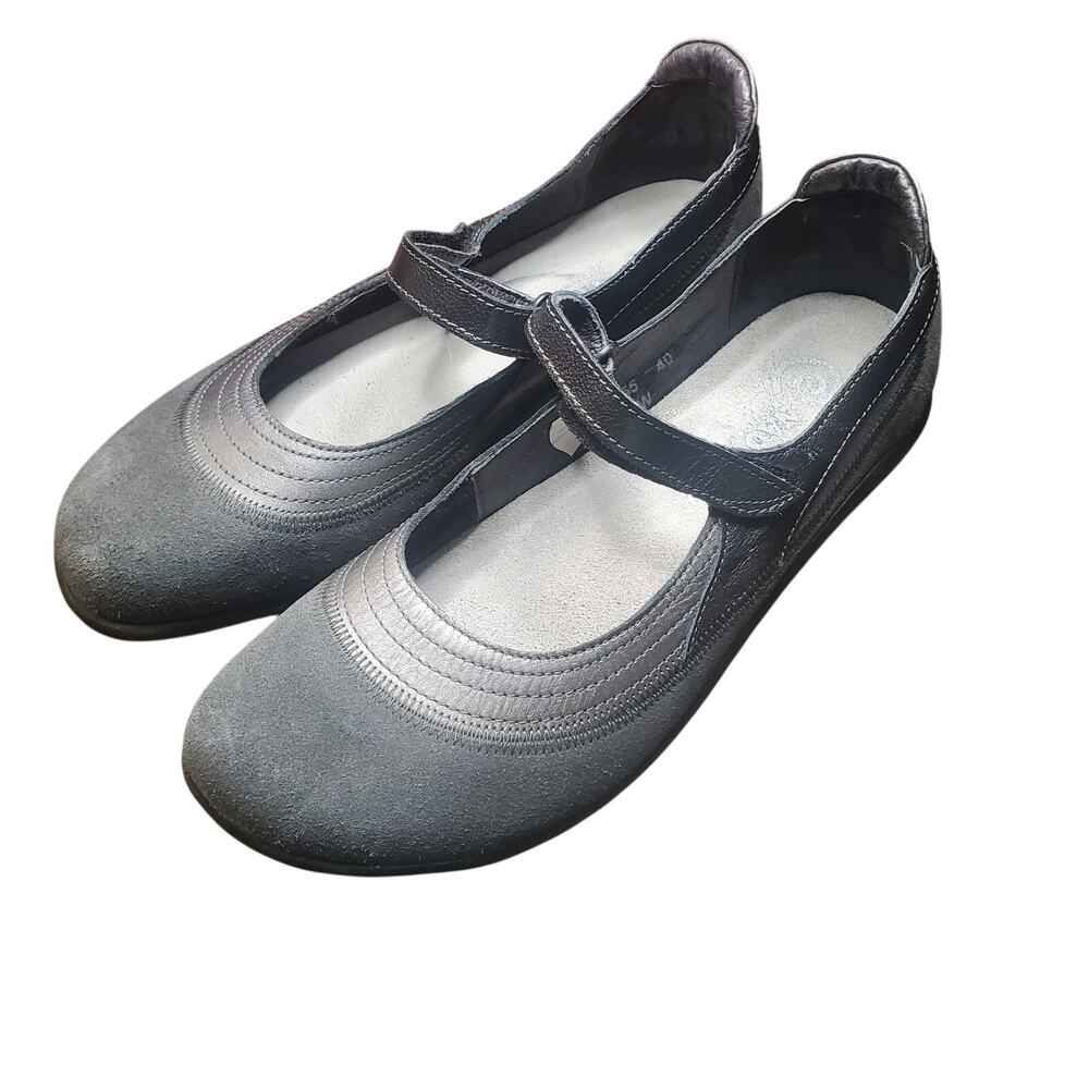 Naot Kirei Gray Suede Leather Mary Jane Hook Loop Comfort Shoes US 9 EU 40